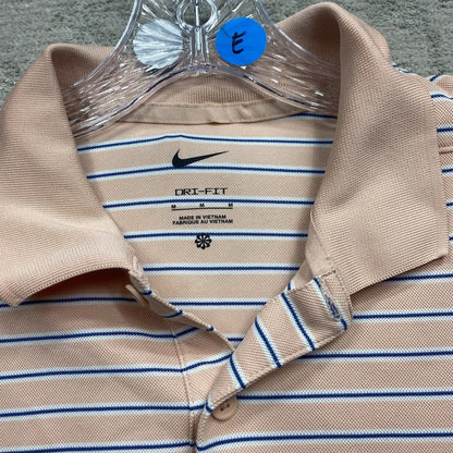 Nike Polo Shirt Mens Medium Pink Stripe Blue White Short Sleeve