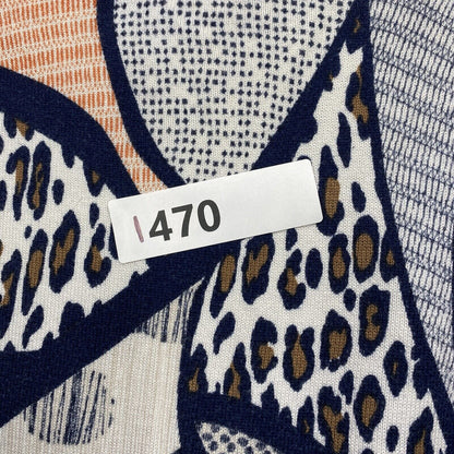 Chicos Blouse Women's Size Blue Short Sleeve Crew Neck Leopard Top