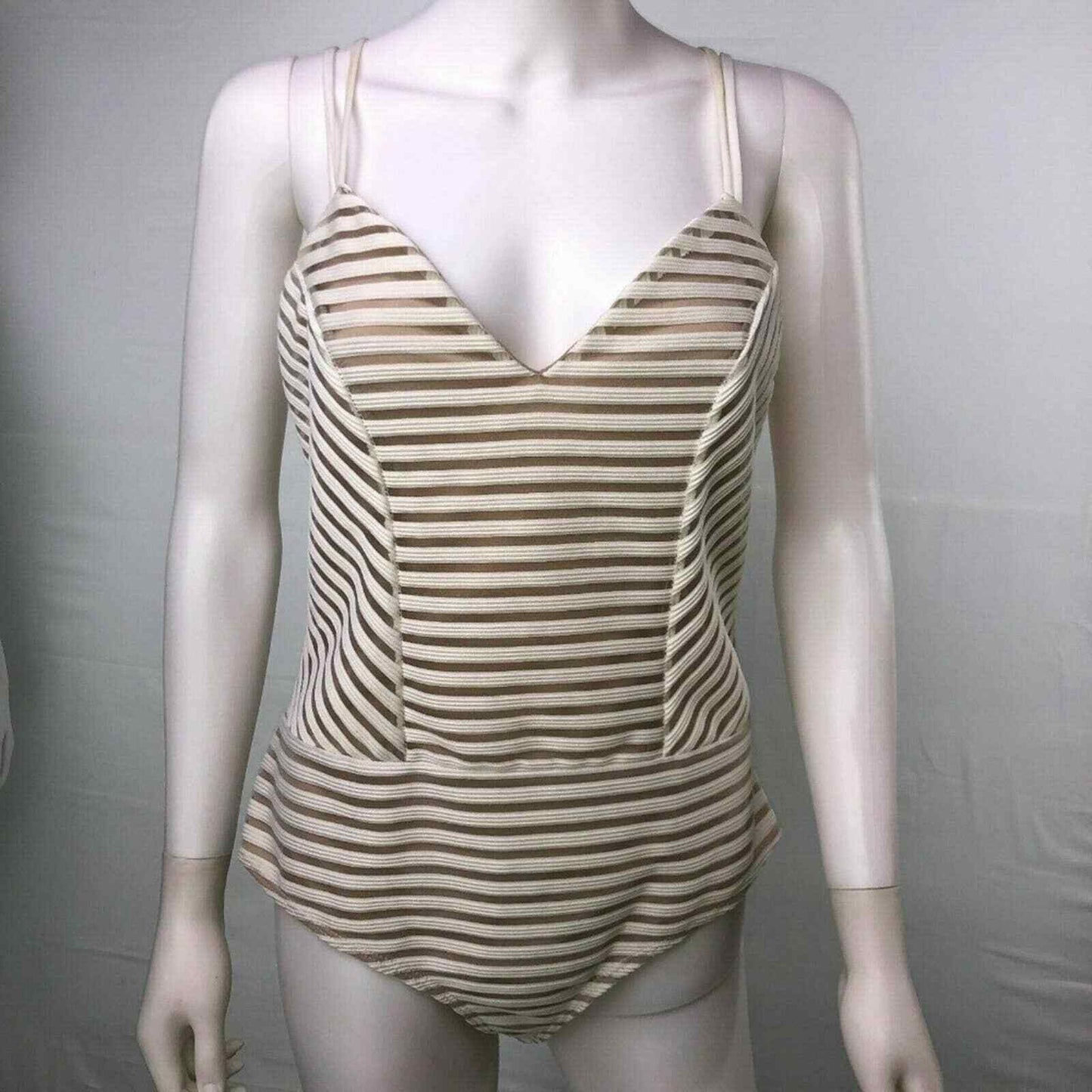 Charlotte Russe Large White Brown Bodysuit Swimsuit