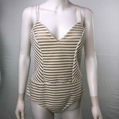 Charlotte Russe Large White Brown Bodysuit Swimsuit