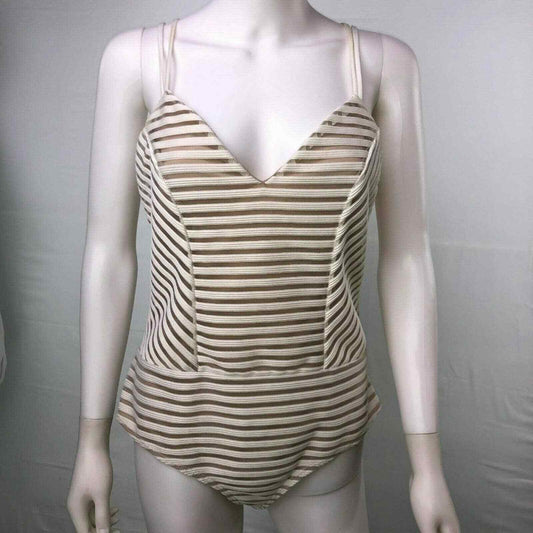 Charlotte Russe Large White Brown Bodysuit Swimsuit
