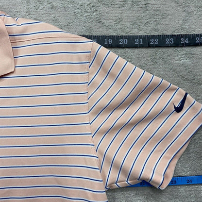 Nike Polo Shirt Mens Medium Pink Stripe Blue White Short Sleeve