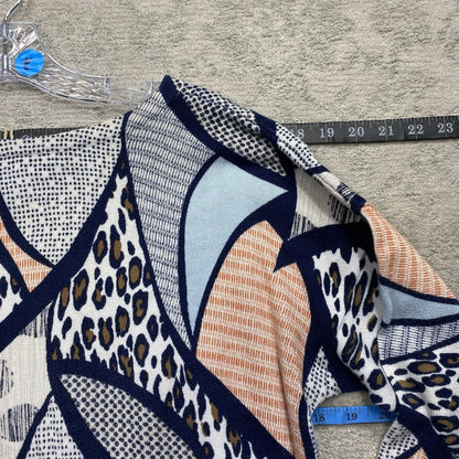 Chicos Blouse Women's Size Blue Short Sleeve Crew Neck Leopard Top