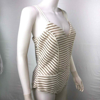 Charlotte Russe Large White Brown Bodysuit Swimsuit