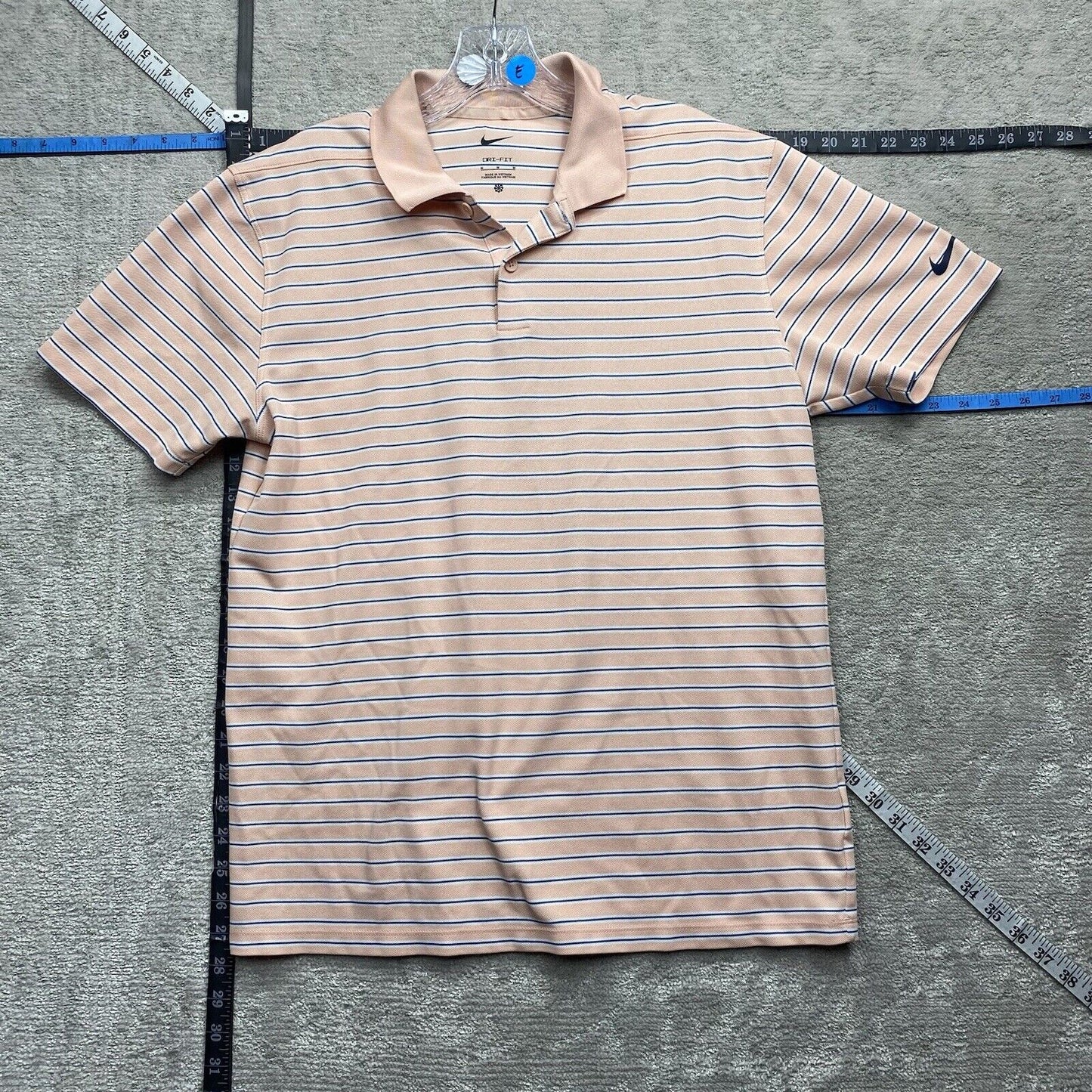 Nike Polo Shirt Mens Medium Pink Stripe Blue White Short Sleeve