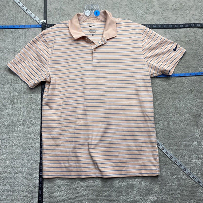 Nike Polo Shirt Mens Medium Pink Stripe Blue White Short Sleeve