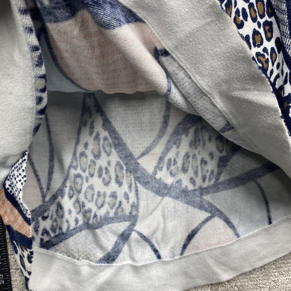 Chicos Blouse Women's Size Blue Short Sleeve Crew Neck Leopard Top