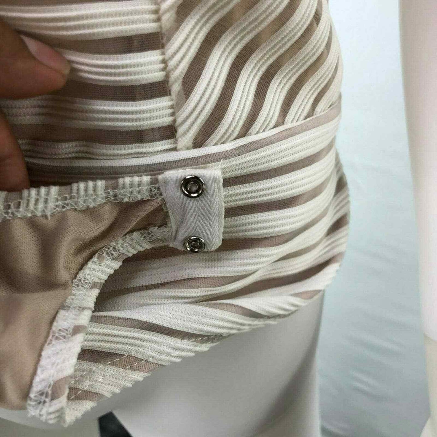 Charlotte Russe Large White Brown Bodysuit Swimsuit