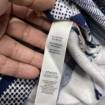 Chicos Blouse Women's Size Blue Short Sleeve Crew Neck Leopard Top