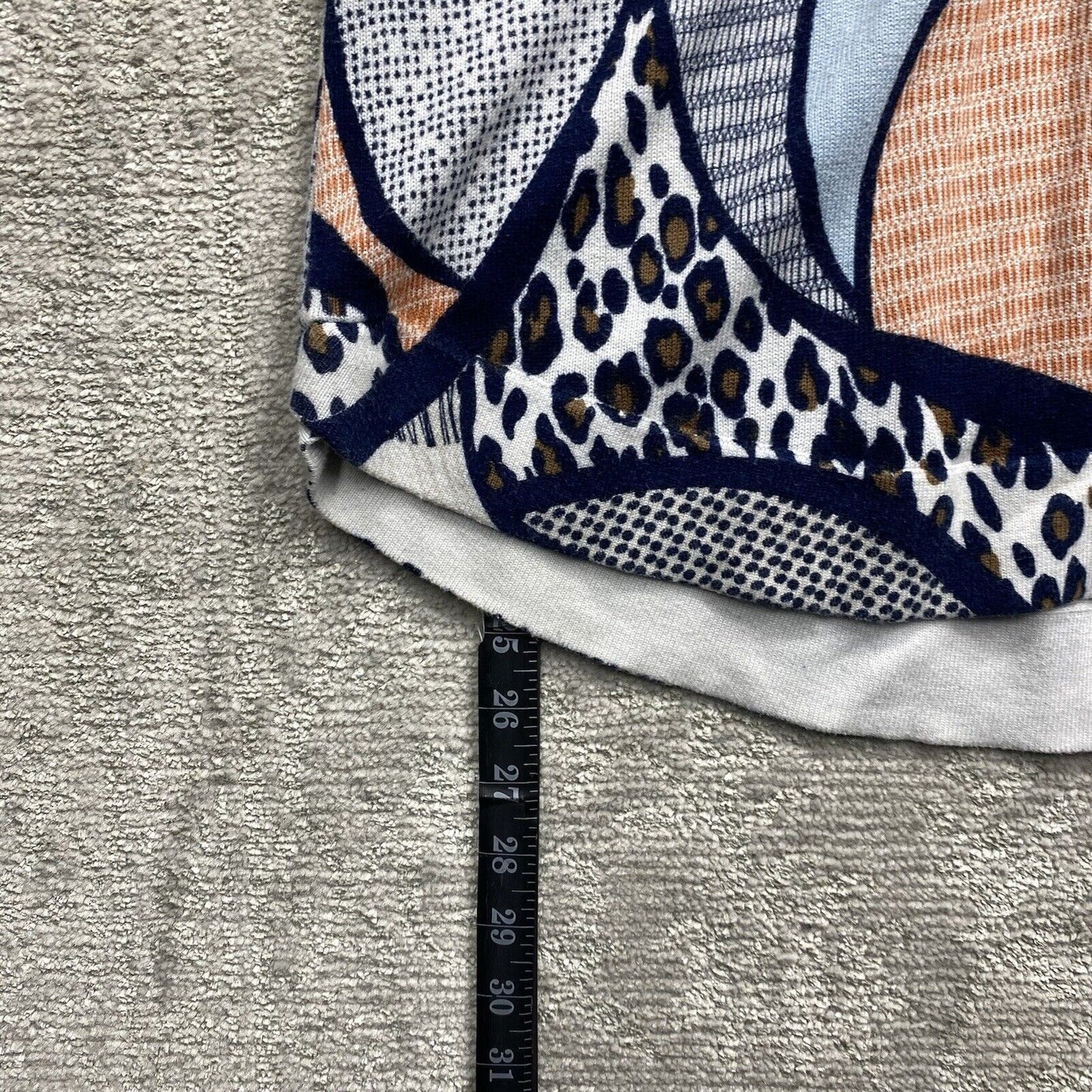 Chicos Blouse Women's Size Blue Short Sleeve Crew Neck Leopard Top