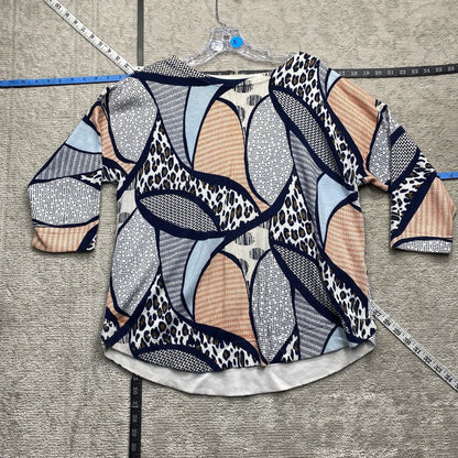 Chicos Blouse Women's Size Blue Short Sleeve Crew Neck Leopard Top