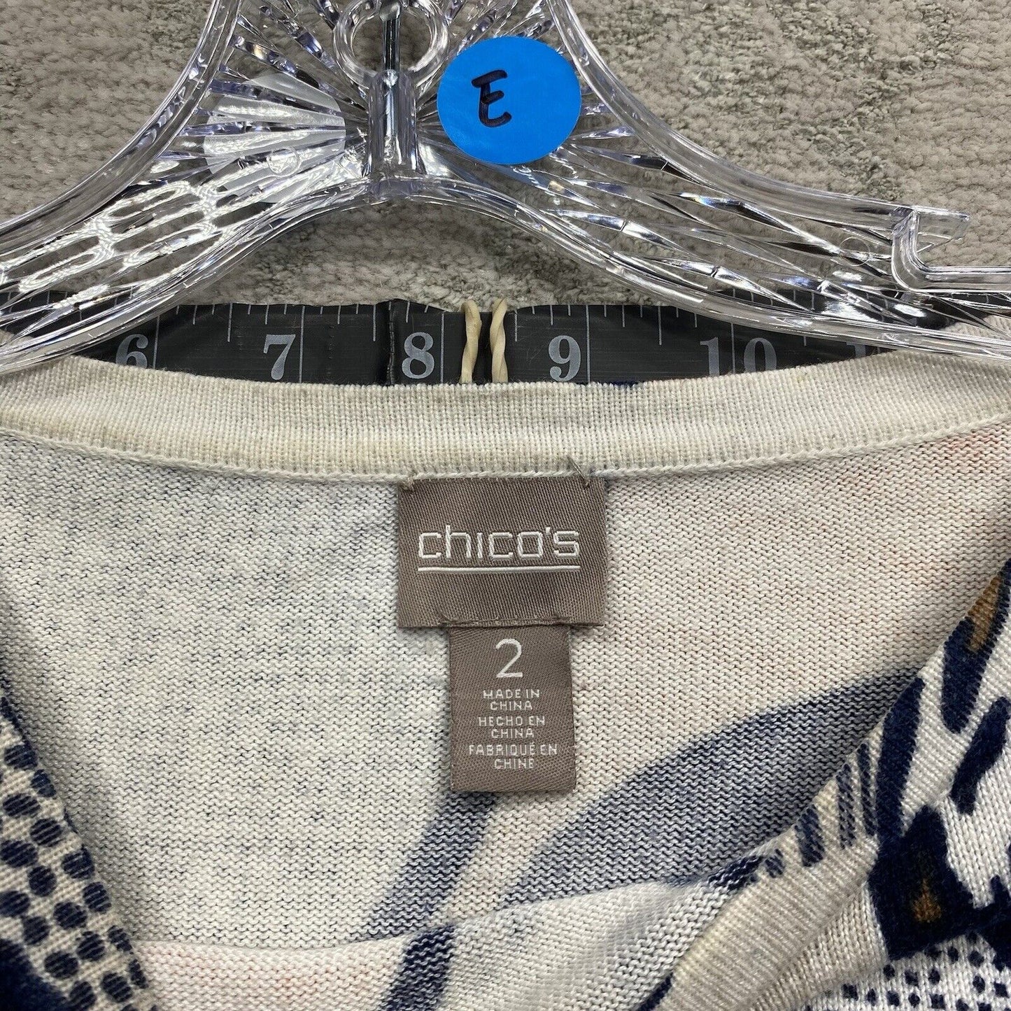 Chicos Blouse Women's Size Blue Short Sleeve Crew Neck Leopard Top