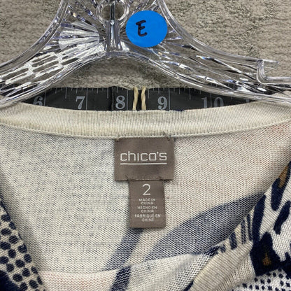 Chicos Blouse Women's Size Blue Short Sleeve Crew Neck Leopard Top