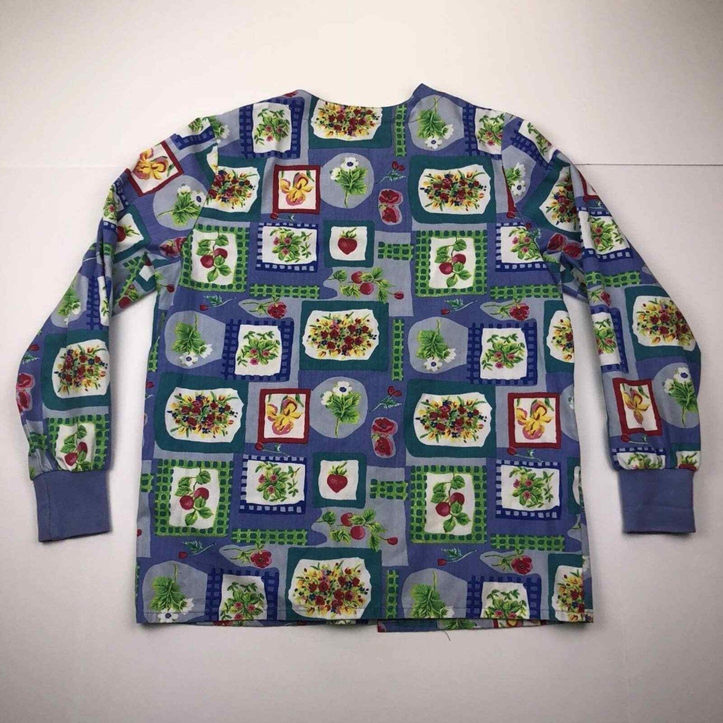 DAGACCI Women's XS Blue Floral V Neck Long Sleeve