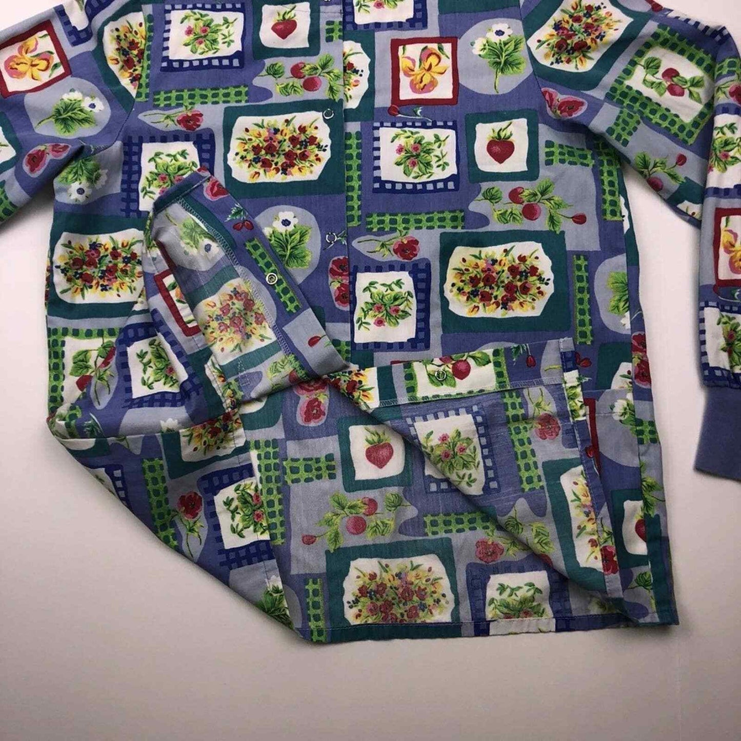 DAGACCI Women's XS Blue Floral V Neck Long Sleeve