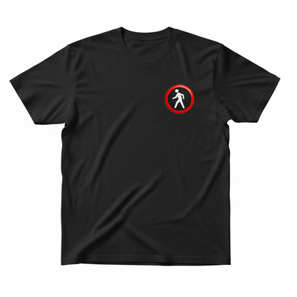 Black Pedestrian Logo T-Shirt – Embroidered Streetwear Tee | Minimal Urban Style