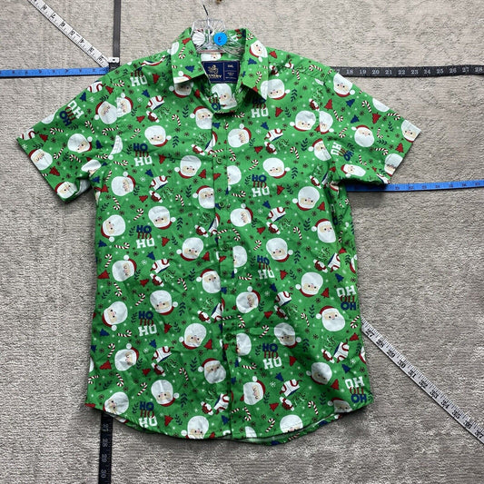 Rugby University Shirt Mens SML Green Button Down Short Sleeve Green Santa