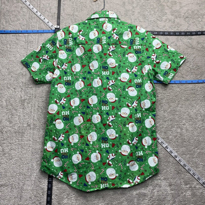 Rugby University Shirt Mens SML Green Button Down Short Sleeve Green Santa