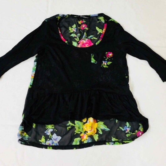 Love Live Loved Women's Size S Floral Black Blouse